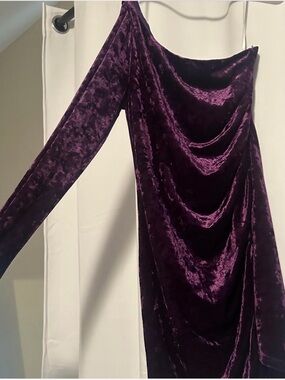 Lulus Velvet One-Shoulder Drape Dress in Deep Plum